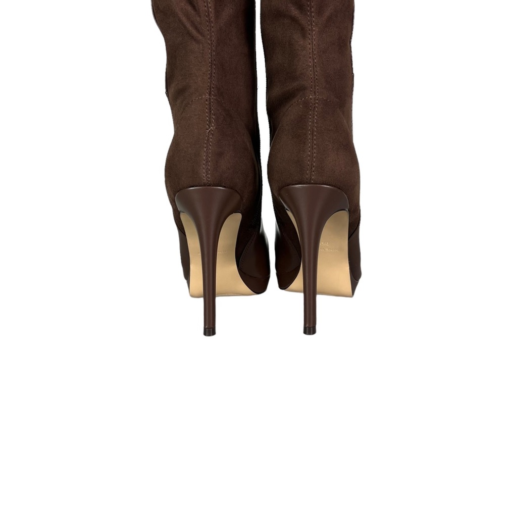Nine West Brown Two-Tone Knee High Leather & Suede Stiletto Boots - Picture 6 of 12